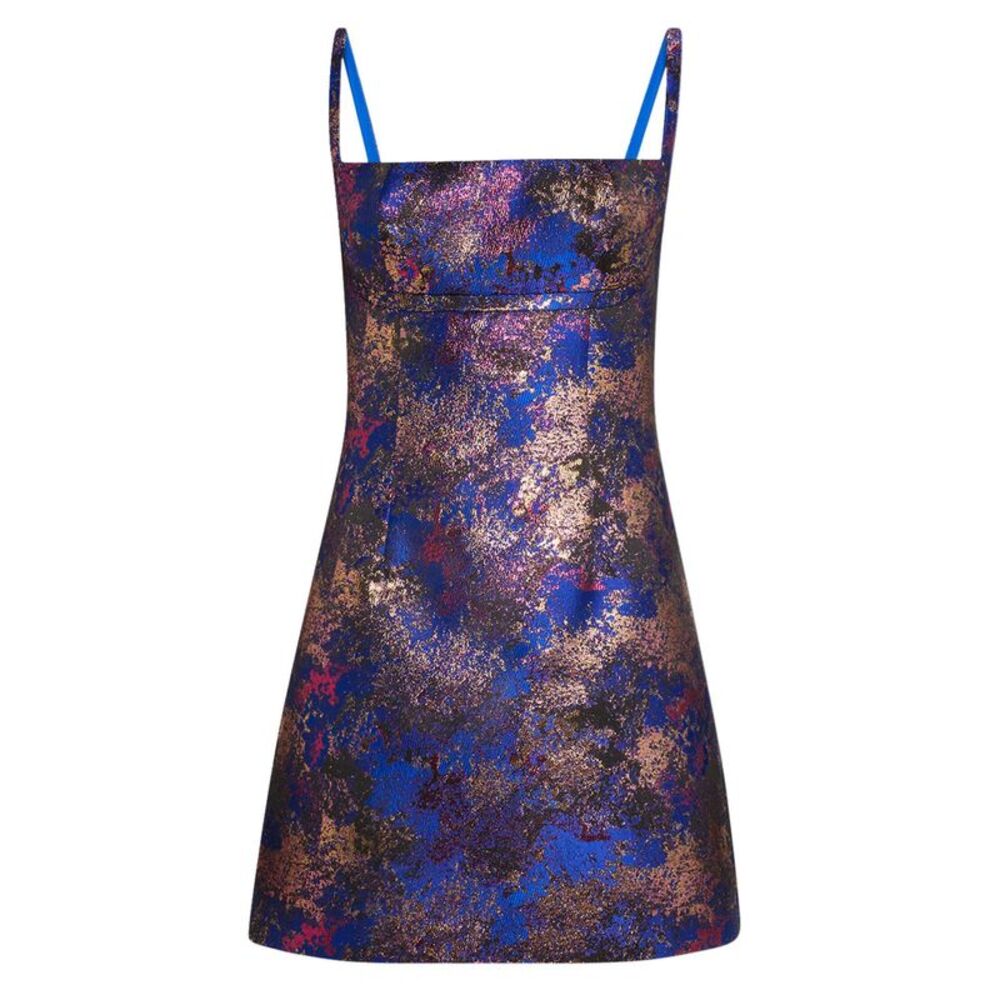 Liv Foster Womens Gwendolyn Metallic Jacquard Mini Dress 2 Blue Multi